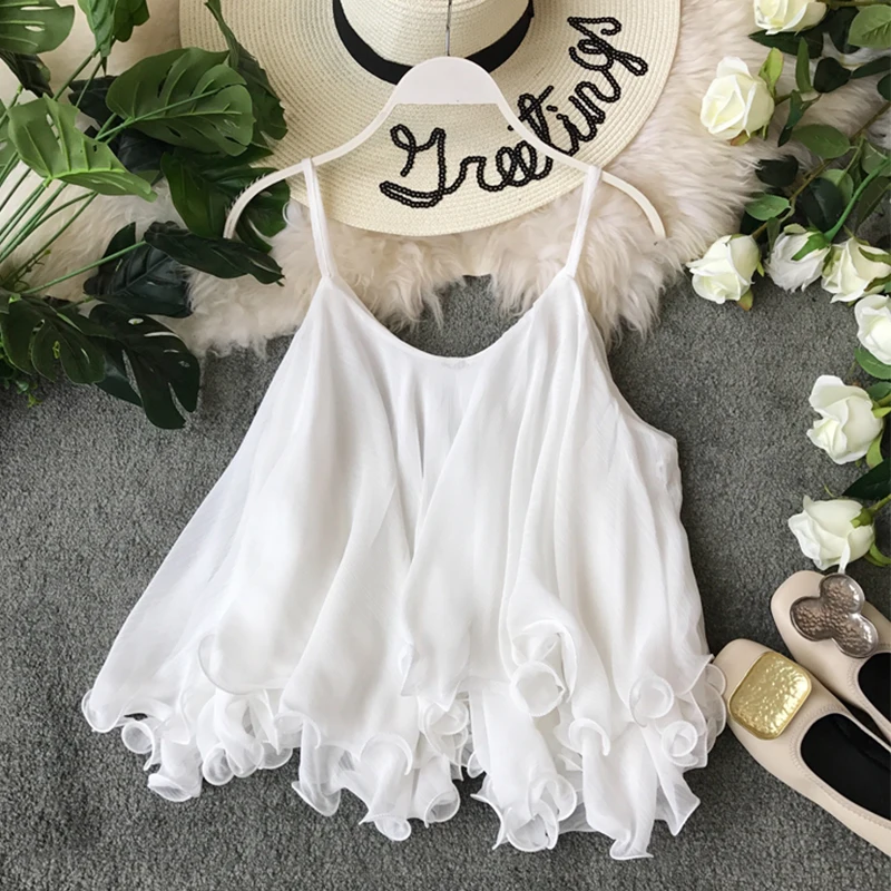 Блузка женская однотонная на бретельках свободная рубашка с V образным вырезом