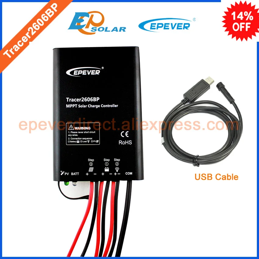

MPPT free shipping solar battery charger regulator Tracer2606BP 10A 10amp with USB cable PC communication EPever series