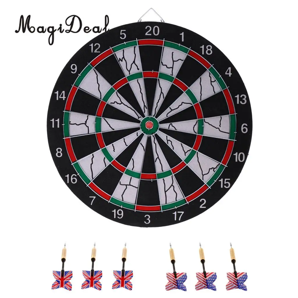 Durable 15'' Two Side Printing Magnetic Dart Board Dartboard with Set of 6 Steel Tip Brass Dart for Tournament Tavern Darts Game