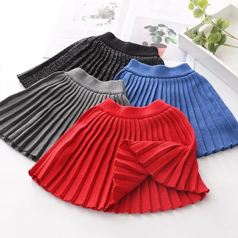 Винтажная плиссированная юбка для маленьких девочек; однотонная шерстяная юбка-американка; теплая школьная юбка для девочек; детские юбки для детей 3-12 лет