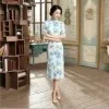 Pear Flower Retro qi Sheng Coco, новинка, Ретро китайские платья, улучшенный чёнсам, юбка, Осеннее тонкое платье, повседневный китайский стиль, груша, цветок, лен, Cheongsam - Цвет: Pear Flower Retro qi