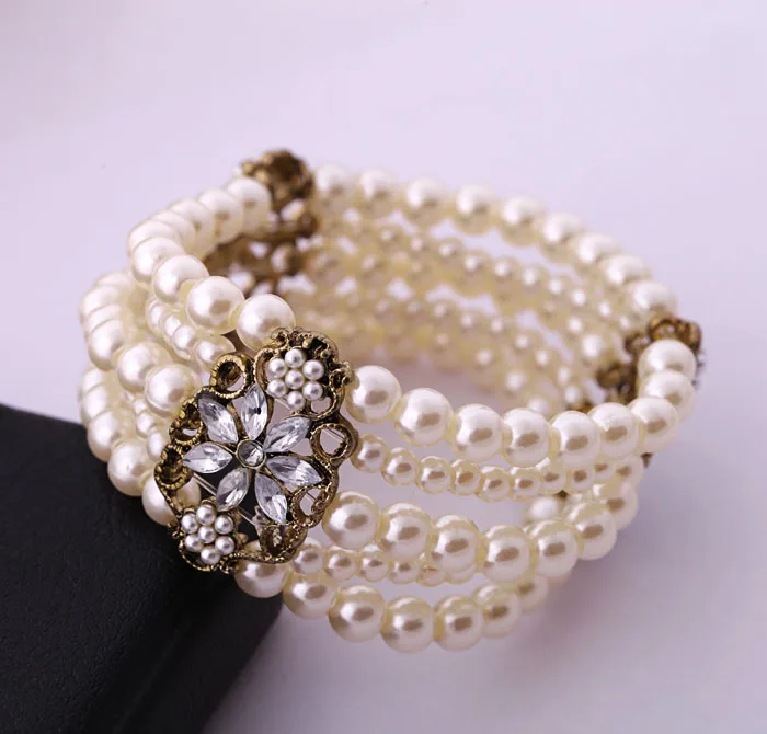 Модный многослойный браслет из искусственного жемчуга, ювелирные изделия для женщин, эластичный Свадебный браслет из бисера