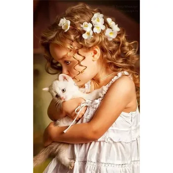 

Full Square/Round Drill 5D DIY Diamond Painting "Little girl cat" Embroidery Cross Stitch 3D Home Decor