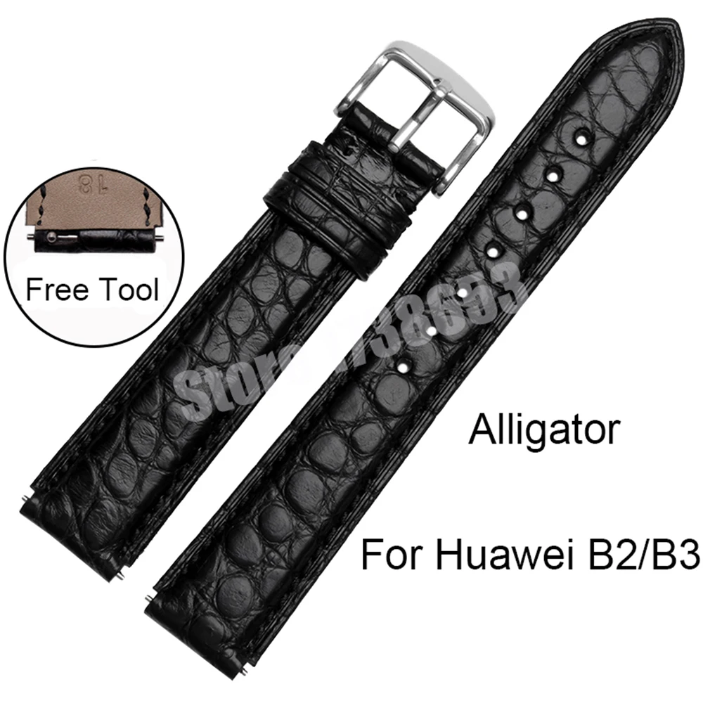 

For Huawei B2 B3 Smart Watch band Quality Alligator Leather Watchband 15mm 16mm Mens LuxurySmart watches accessories