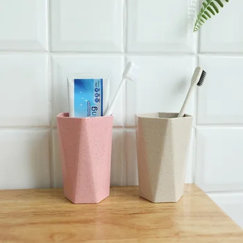 

1PC Geometry Mouthwash Cup Wash Cup Nordic Wind Water Cup Wheat Straw Toothbrush Holder Geometric Plain Style Pink/Beige/Green