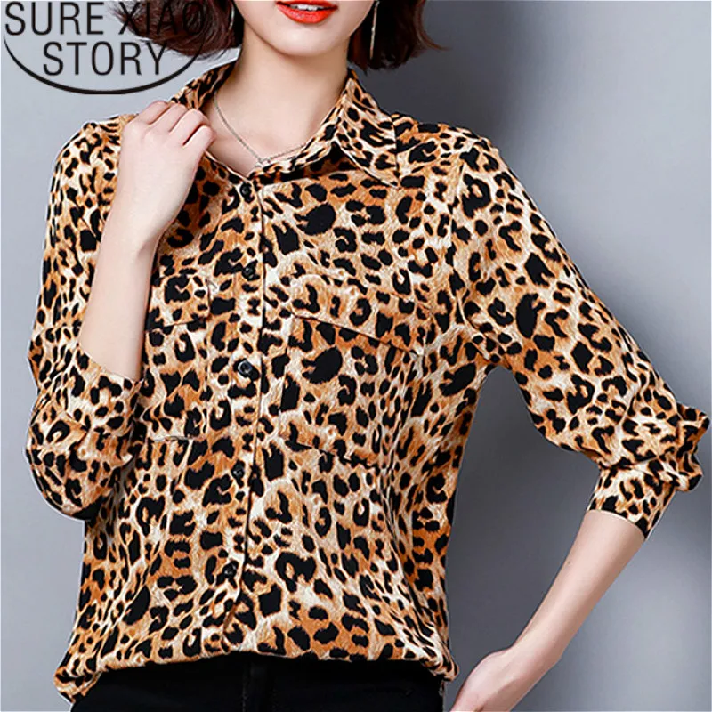 

blusas mujer de moda 2019 fashion plus size tops women blouse Leopard print chiffon blouse long sleeve women shirts 2208 50