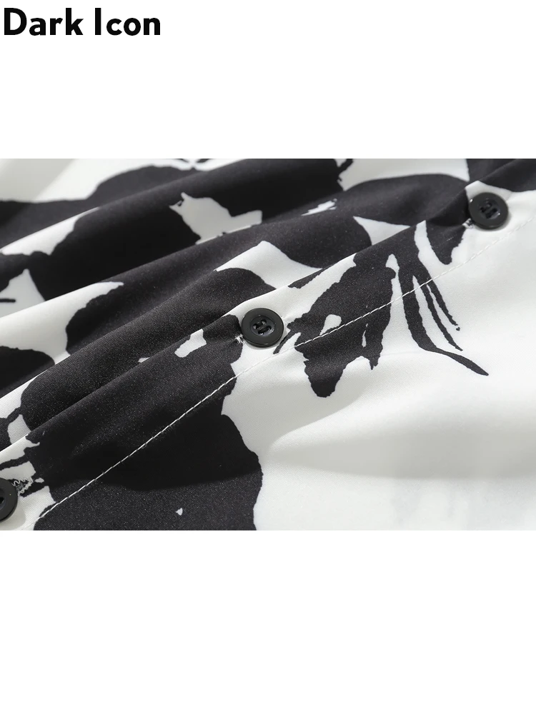 Dark Icon Printing Men's Shirt Long Sleeve Turn-down Collar Casual Shirts Men