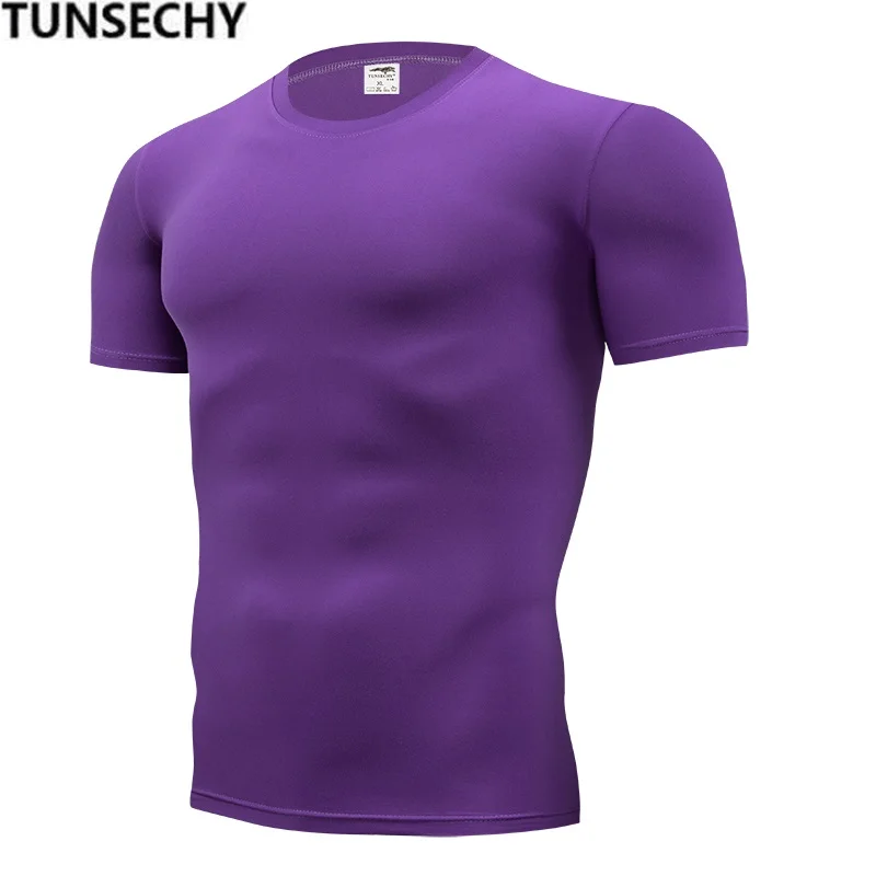 TUNSECHY العلامة التجارية ملابس الرجال الرجال أزياء بلايز اللياقة البدنية للذكور ضغط ضيق قصيرة الأكمام تي شيرت S-4XL شحن مجاني