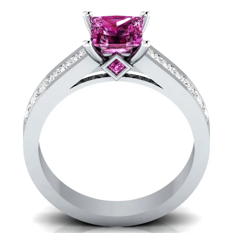 

YOBEST Women Wedding Ring 2 ct Princess Cut Pink Zircon with Micro Paved Clear Zircon Ring for Woman