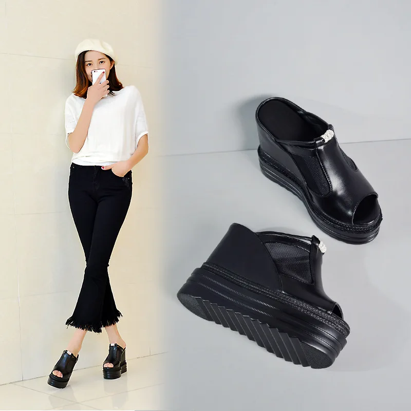 

POADISFOO 2019 Women Sexy Fish Toe Sandals Wedge With Increased Sandals Thick Bottom Fish Mouth High Heel Slippers JXQ-182-2