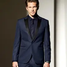 Последний стиль Terno Masculino высокого качества на заказ 2 шт. одна кнопка с заостренным лацканом темно-синий Свадебные вечерние мужские костюмы для выпускного вечера