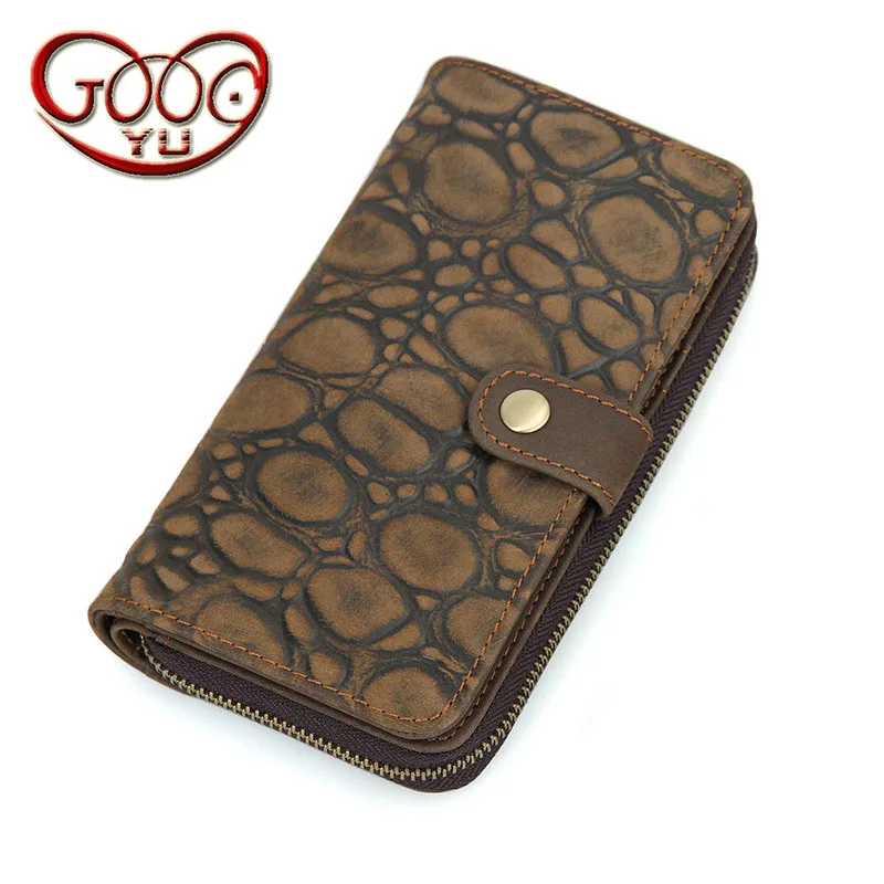 

Men's leather long wallet personality solid color clutch vertical square multi-card bit card package