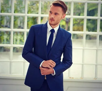 

Blue business suit three men's office wear office formal suit wedding men's best man formal dress (jacket + pants) terno masculi