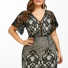 Wipalo размера плюс, Кружевное облегающее летнее платье с глубоким вырезом и короткими рукавами, с v-образным вырезом, с высокой талией, в полоску, мини облегающее платье, женское вечернее платье vestidos