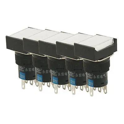

AC 220V White Lamp 1NO 1NC Latching Rectangular Push Button Switch