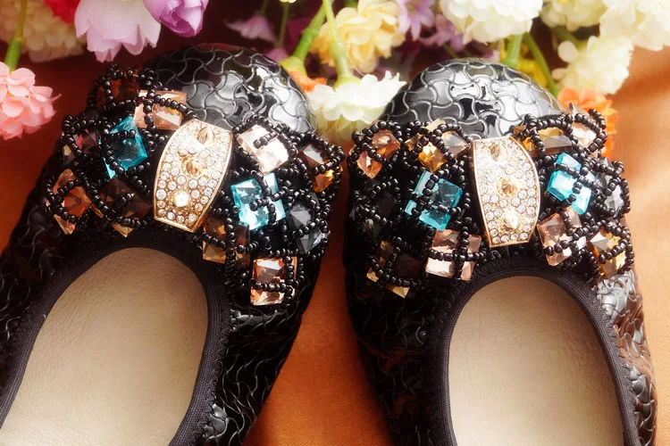 Single Ballet Flat Women's shoes Egg Roll Mother Shoes Leather Shallow Casual Lady Shoes Female Flat Shoes Round Head Diamod Bow (10)