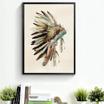 

Indian Silhouette With Colorful Headdress Painting Art Oil Painting Poster Prints Home Wall Decor Painting