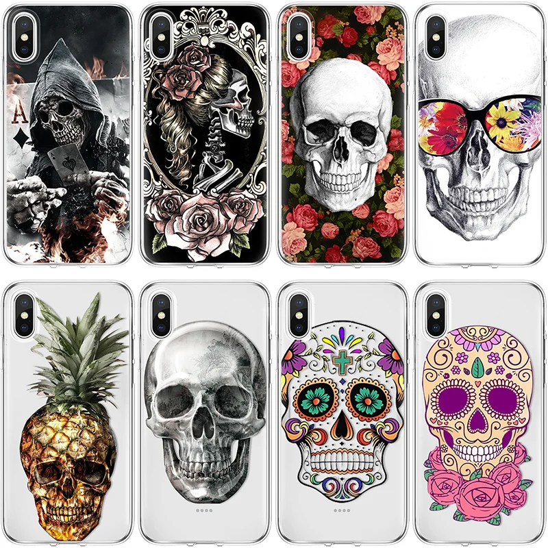 Чехол из ТПУ с черепом для iPhone 11 Pro XS Max XR X SE 2020 7 8 Plus Xiaomi Redmi Mi A3 9 9T CC9 CC9E Note 5 6