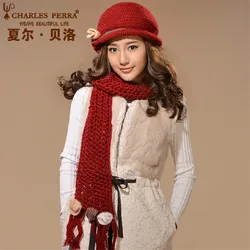 Charles Perra Women Hat Scarf Sets Winter Thicken Wool Knitted Hats Casual Fashion Pure Handmade Woven Woolen Cap Beanies 6580 Charles Perra Women Hat Scarf Sets Winter Thicken Wool Knitted Hats Casual Fashion Pure Handmade Woven Woolen Cap Beanies 6580