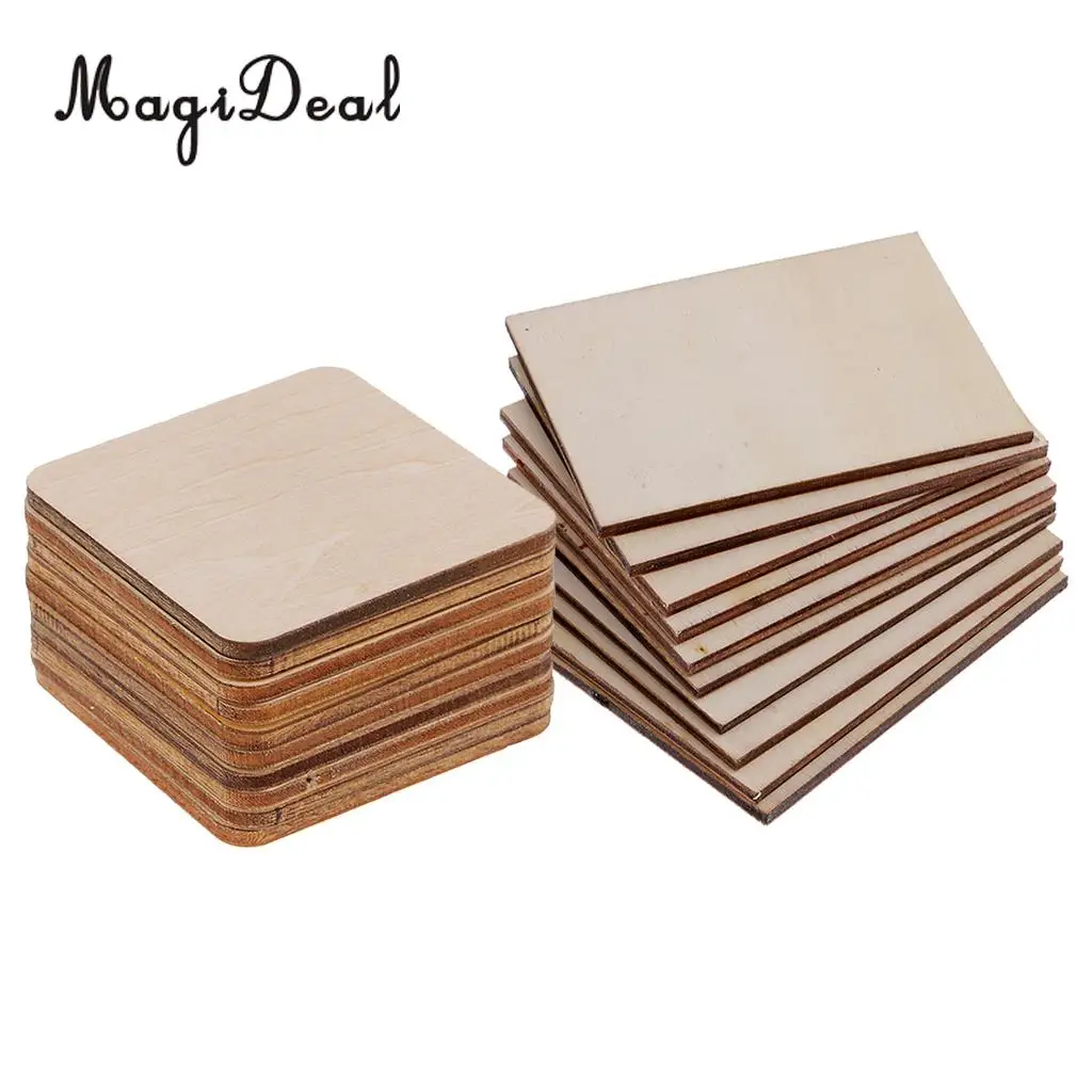 

20pcs Wooden Square Rectangle Shapes Coasters Plain Wood Craft Blanks Plaque Sign DIY Pyrography Art Craft Woodworking Materials