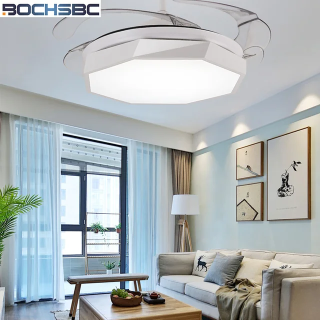 Us 346 94 17 Off Bochsbc Invisible Plastic Ceiling Fan Lights For Dininig Room Bedroom Study Room Simple Modern Fan Hanging Light With Led Bulbs In