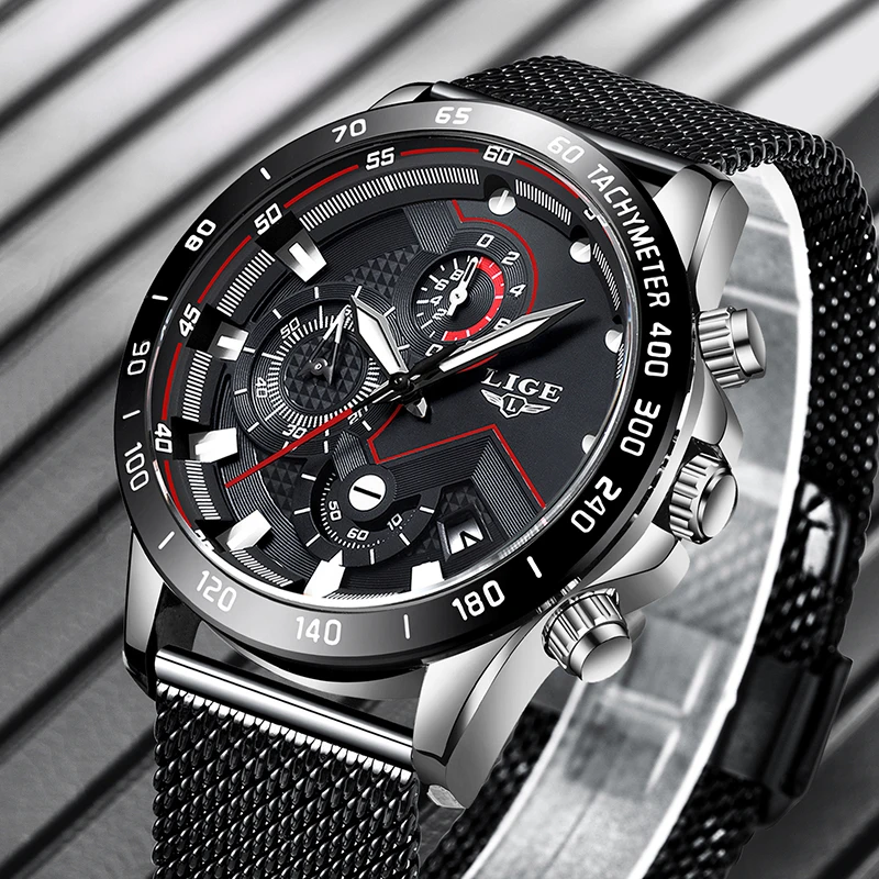  LIGE Watch Men Fashion Business Casual Stainless Steel Watch Mens Watches Top Brand Luxury Waterproof Clock Relogio Masculino