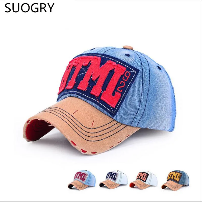

2015 Spring Summer Sun Shade Fashion Snapbacks Vintage Denim Unisex HTML Letters Baseball Caps Sun Hat Peaked Cap For Men Women