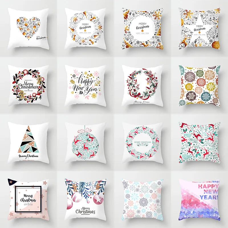 

Merry Christmas Pillow Case Deer Snowflake Floral Decorative Cushion Cover Living Room Home Decor for Sofa Car Accessories 45x45