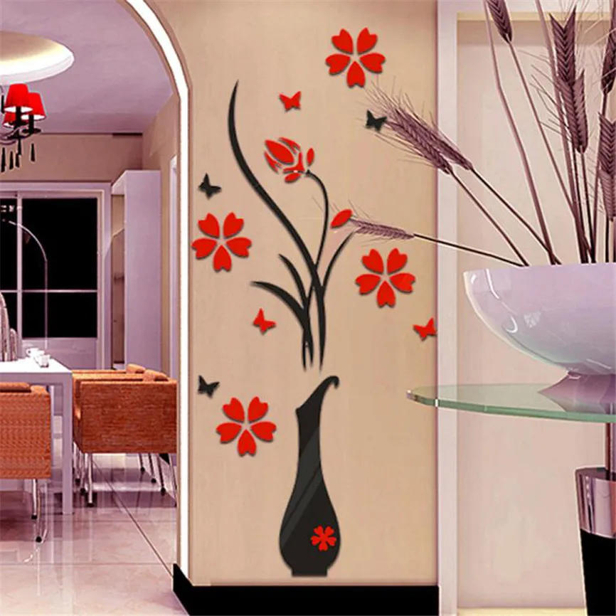 

Wall-Papers DIY Vase Flower Tree Crystal Arcylic 3D Wall Stickers Decal Party Desk Wall Decor adesivo de parede 80*40cm Dec#1