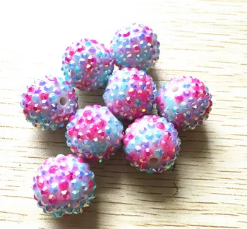 

20MM 100pcs/lot AB light blue with hot pink with light purple mix Resin Rhinestone Beads for Chunky Necklace Jewelry making