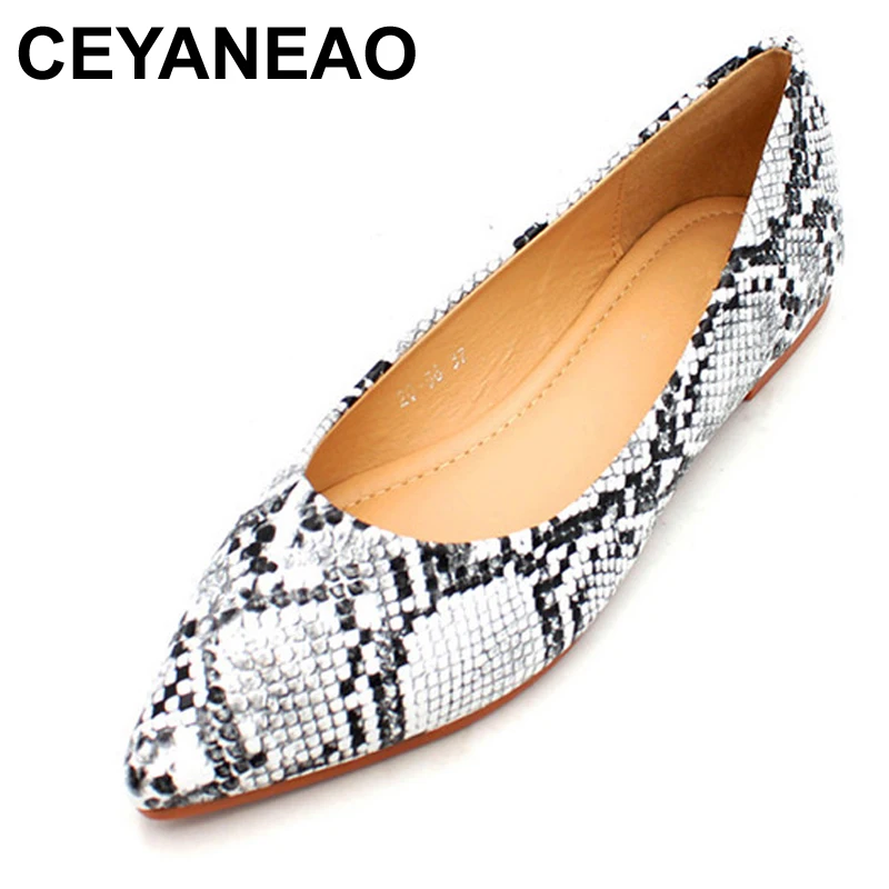 

CEYANEAONew Arrival Spring /Autumn Women's Loafers Women Flat Heel Shoes Snake Print Slip-On Pointed Toe Causal Shoe FlatsE1071
