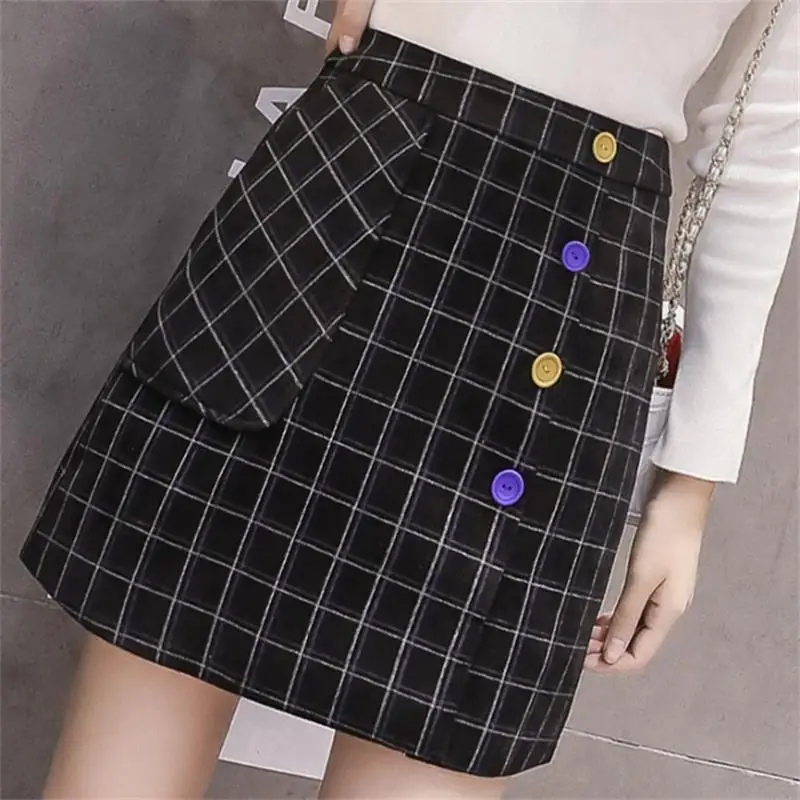 Для женщин юбки Повседневное леди Kawaii Ins Chic Высокая Талия плед печатных