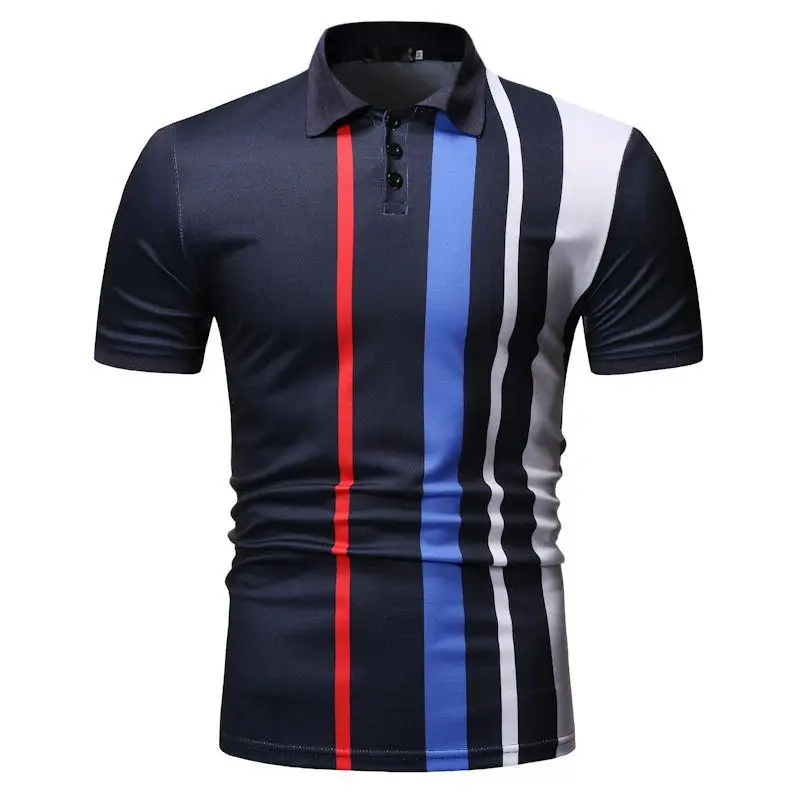 

Stripe Men Polo Shirt Short sleeve Business Casual Casual Polo collar Shirt for Men's Clothing New Arrival Navy Black