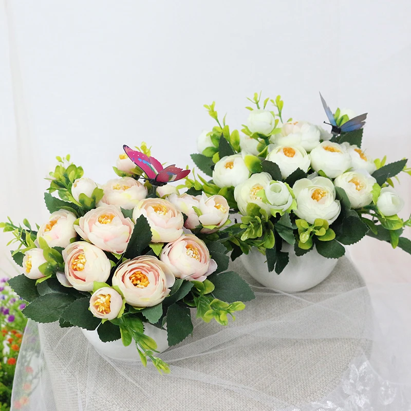 JAROWN Artificial Flowers Rose Quality Ceramics Vase +Silk Flowers Artificial Flower Set Home Decoration Home Flowers Decoration (21)
