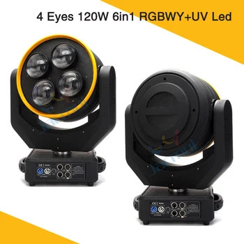 

(2Pcs/Lot) 4*120W Led Zoom Moving Head Wash 6in1 RGBWY + UV Light With Wireless Function for nightclubs theature wedding