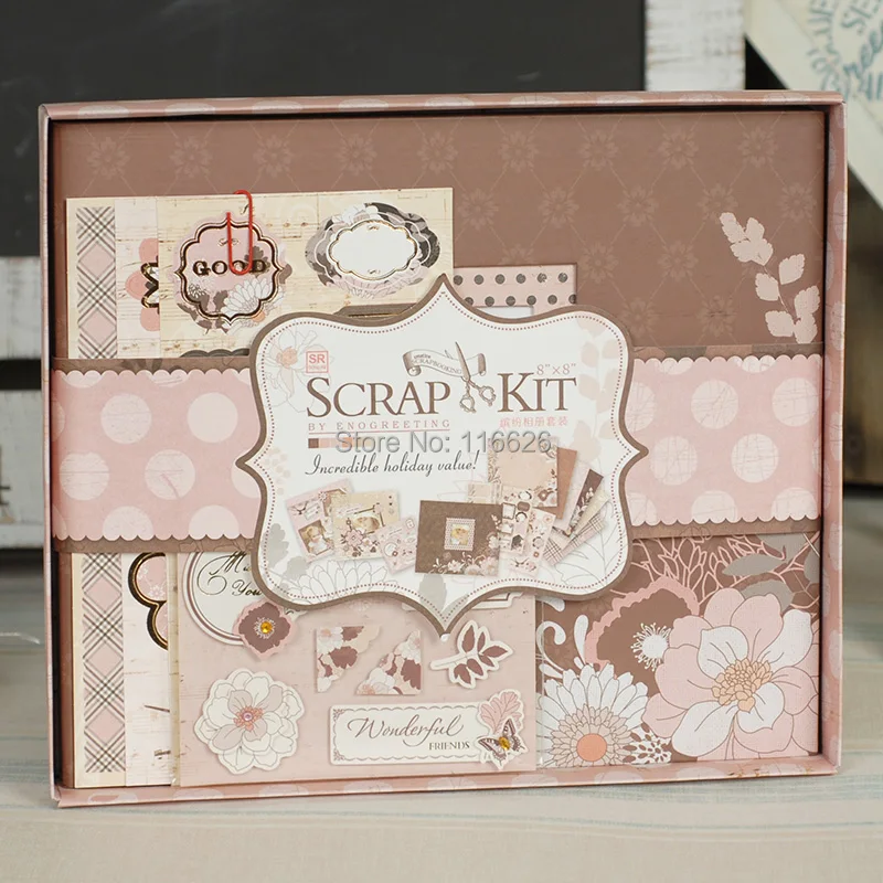ENOGREETING Elegante handmade Diy scrapbooking kit w/álbum de fotos/3D adesivos/papel de arte