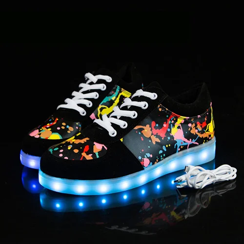 extra wide fit children's shoes 7ipupas Low Wholesale Price Luminous sneakers white black blue Graffiti 11 colors led lights glowing sneakers for boys girls kid children's shoes for sale Children's Shoes