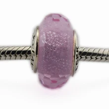 DIY подходит Pandora шармы Браслеты розовое мерцающее муранское стекло бусины Серебро 925 пробы-ювелирные изделия
