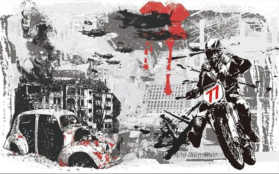 3d фото обои на заказ Гостиная Фреска мотоцикл гонщики граффити живопись диван фон нетканые обои для стен 3d