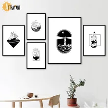 Lighthouse Sea Ferry Bear Black White Wall Art Canvas Painting Nordic Poster And Prints Wall Pictures For Living Room Home Decor