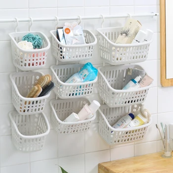 

Rectangular Double Hook Hanging Basket Stackable Hollow Storage Basket Plastic Hollow Grid Kitchen Bathroom Hook Basket Holder