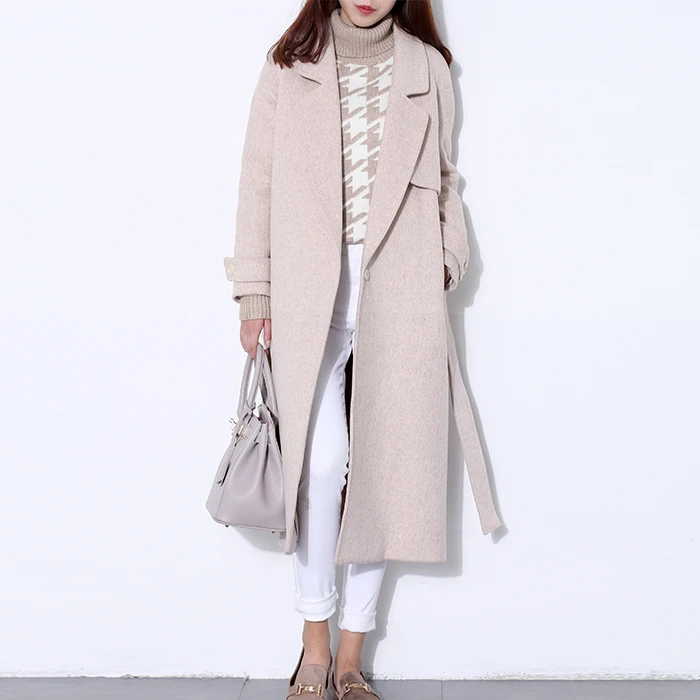 

high quality women's long maxi Wool & Blends coat fashion beige thick warm wool coat outfit