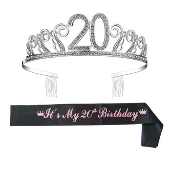 

Birthday Tiara Crown with Shoulder Strap Set for Birthday Party Supplies DTT88