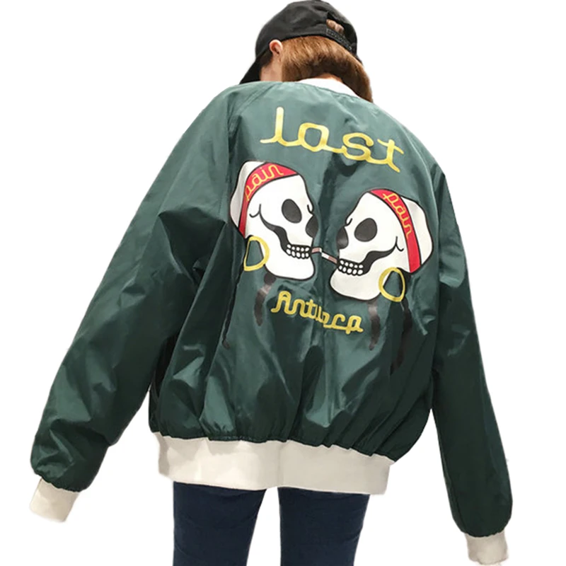 Твин Skulled wpMen ветровка куртка хороший бомбер полосатый каждодневный свободный двойной черепа базовые пальто ветровки Верхняя одежда