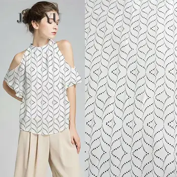 

JaneYU High-grade White Abstract Wavelet Dot Printing Thickening Jute Chiffon Fabric Dress Trousers Shirt And Women's Cloth