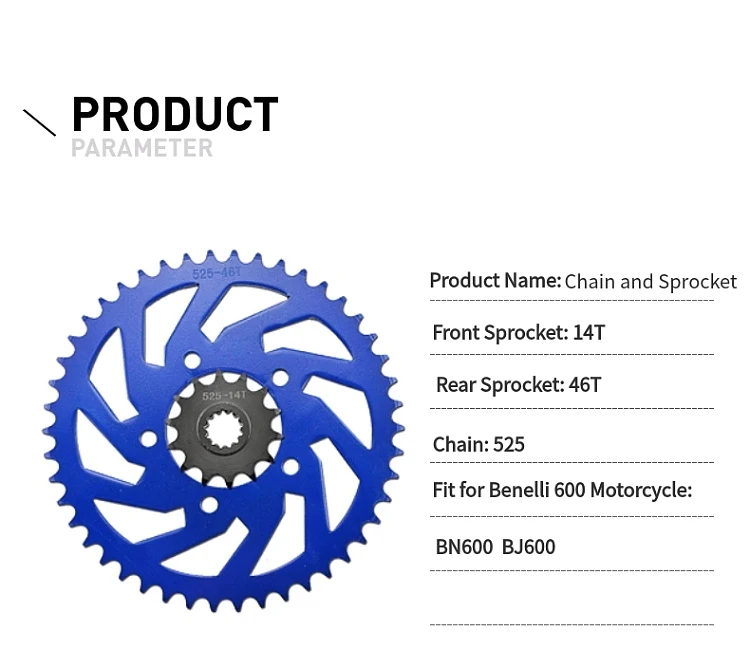 525 14T 46T синий 600CC цепь трансмиссии мотоцикла и Передняя Задняя звездочка Набор Для Бенелли 600 BN600 BJ600 BN BJ 600