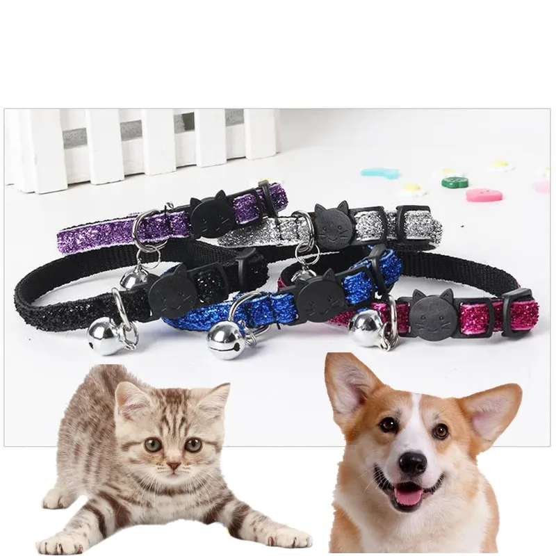 

1pc Pet Collar Adjustable Nylon Collar Sequins Glowing Necklace for Pet Cat Pet Products Chrome Plated Bell Sequins Necklace