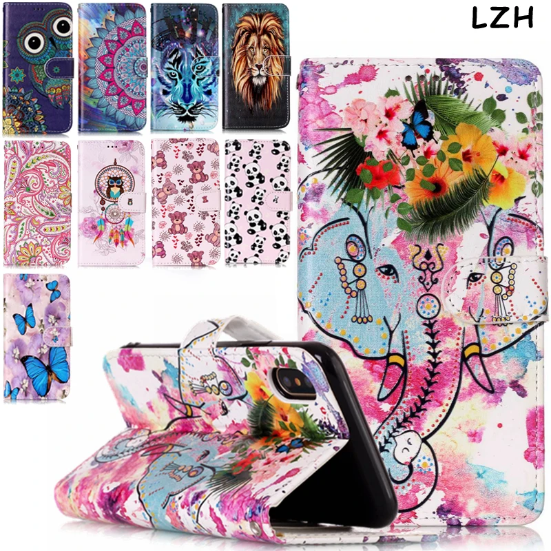 

Lion Tiger Owl IMD PU Leather Flip Cover Case for Apple iPhone XR XS X 6 6S 7 8 Plus Magnetic Snap Wallet Case for iPhone XS Max