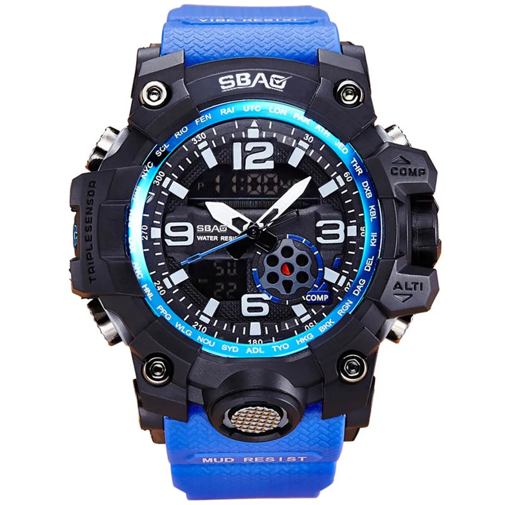 SBAO часы светодиодный для мужчин водонепроницаемые спортивные часы шок цифровые электронные спортивные часы цифровые часы Montre Homme Reloj - Цвет: B