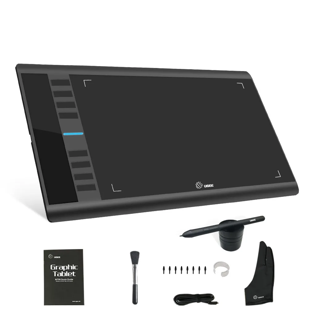 Ugee M708 цифровой планшет графический планшет "10x6" коврик для рисования 8192 уровень графический планшет с ручкой и перчаткой без аккумулятора
